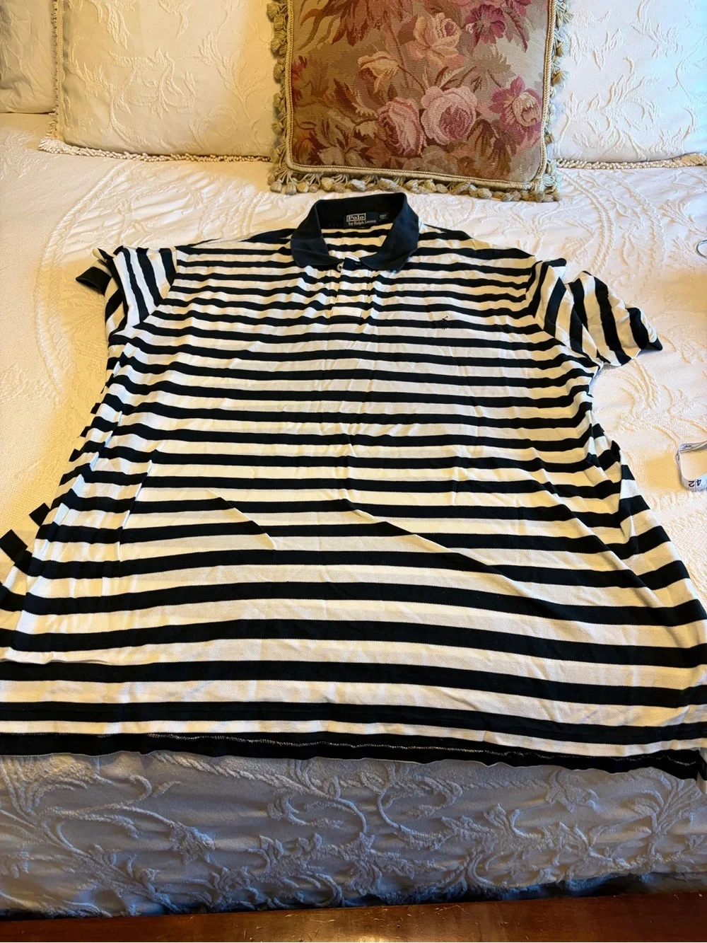 Men's Black & White Striped Polo Shirt XXLT New Ralph Lauren Classic Big & Tall
